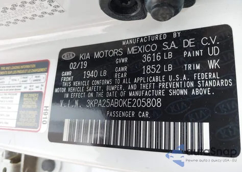 2019 Kia Rio 5-Door S z USA, uszkodzony, nr VIN 3KPA25AB0KE205808